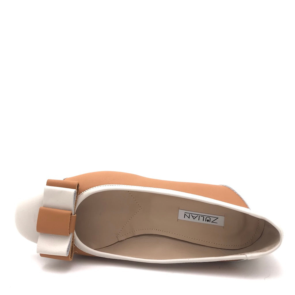 Zulian Calzature Ballerina in pelle cuoio-panna Negozi Online