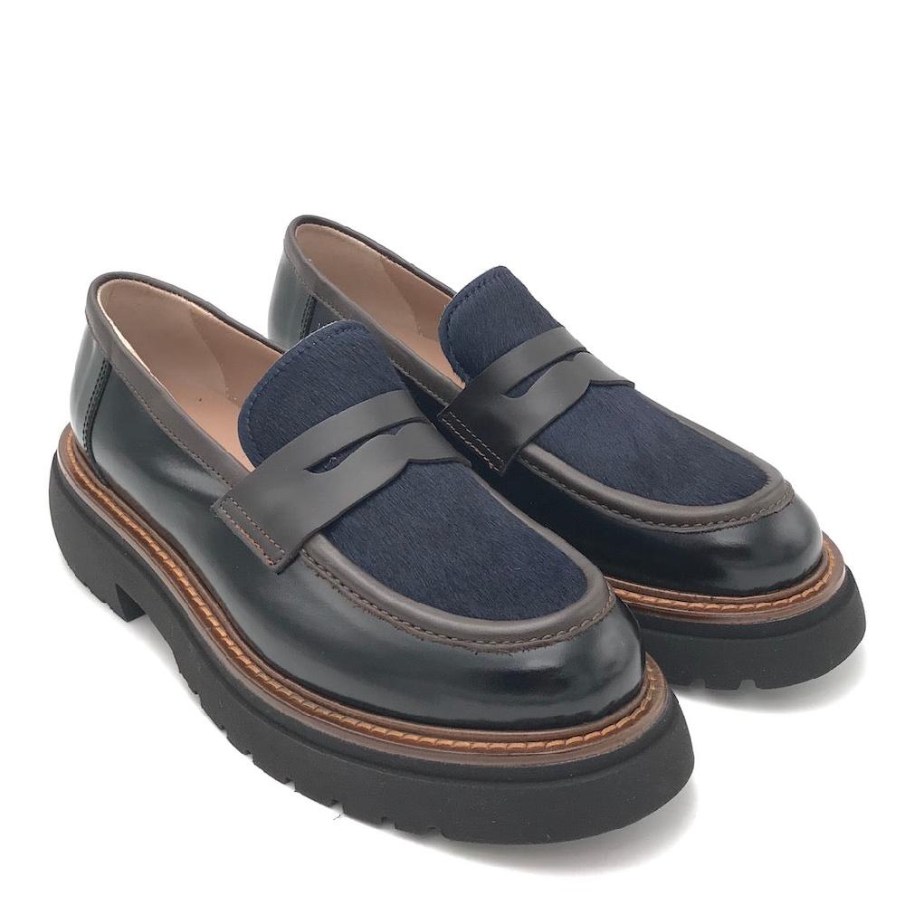 Zulian Calzature Mocassino nero e cavallino blu Fino Al -60%