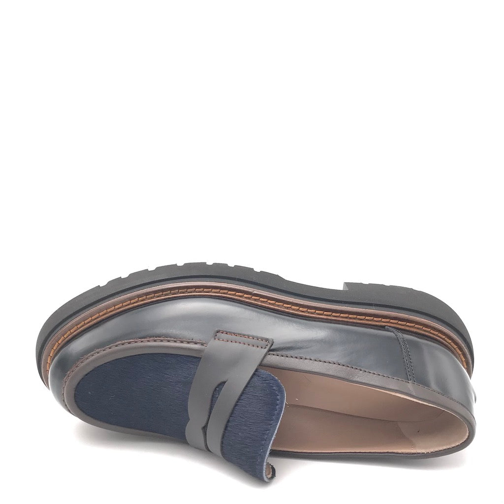 Zulian Calzature Mocassino nero e cavallino blu Fino Al -60%