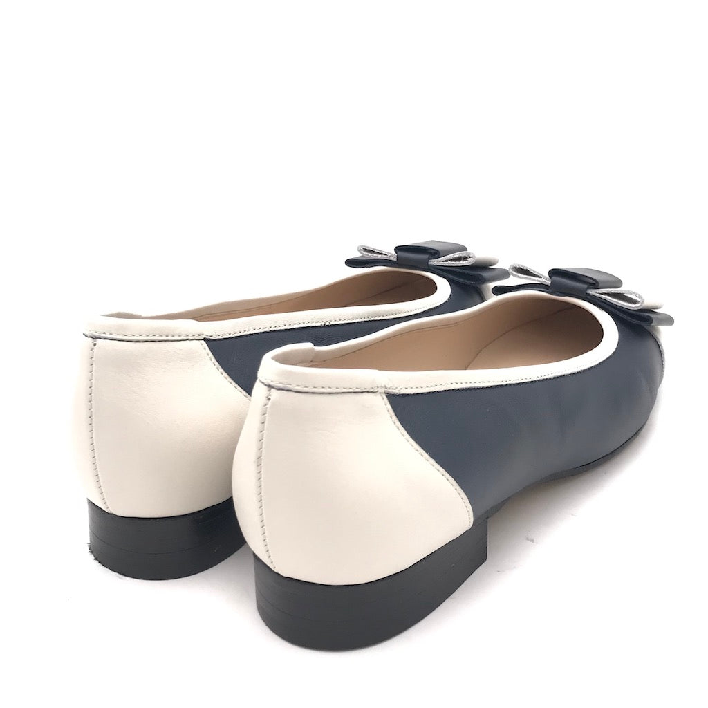Zulian Calzature Ballerina in pelle blu-panna Consegna Veloce