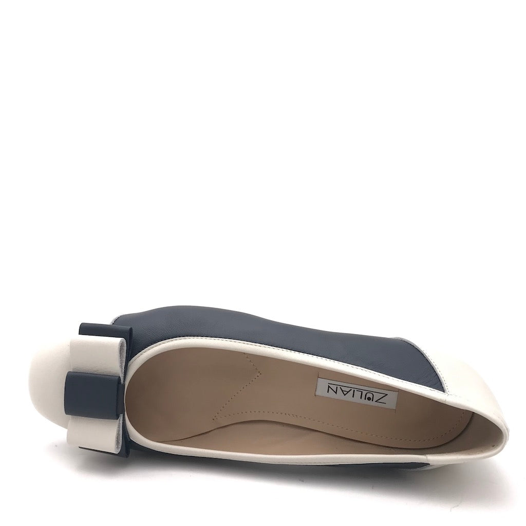 Zulian Calzature Ballerina in pelle blu-panna Consegna Veloce