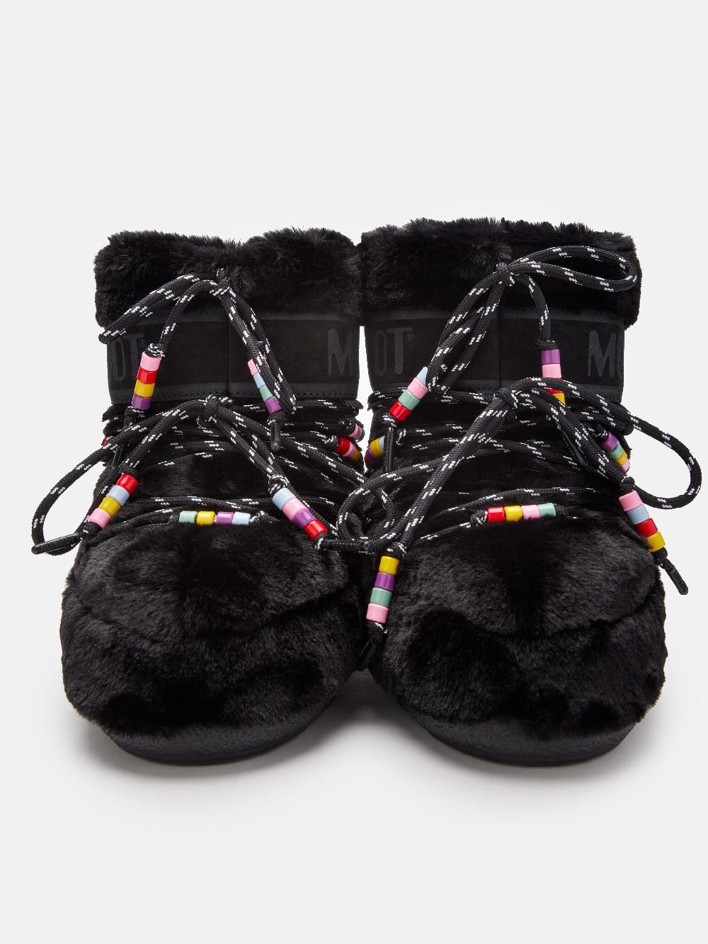 Moon Boot ICON LOW FAUX-FUR BEADS NERO Economico