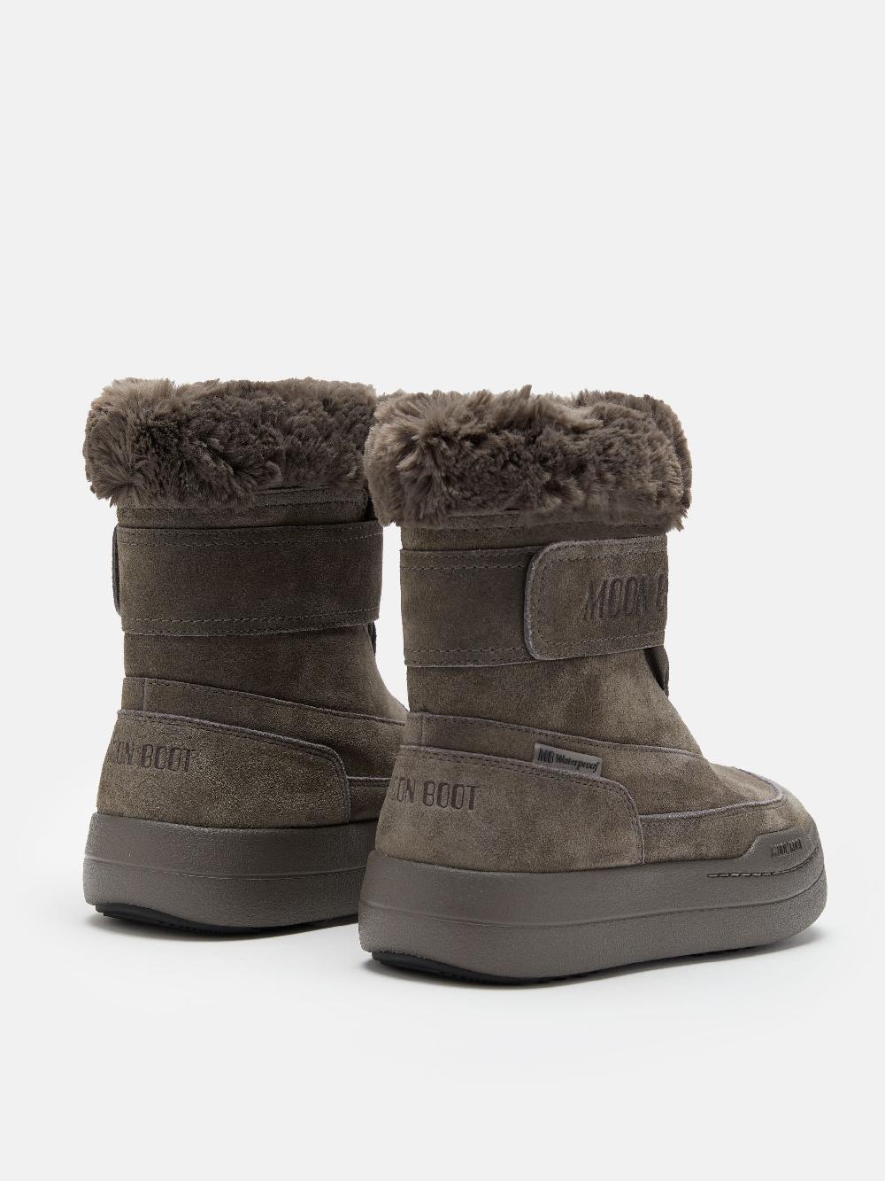 Moon Boot JUNIOR PARK GRIGIO IN PELLE SCAMOSCIATA CON CHIUSURA A STRAPPO Spedizione Gratuita