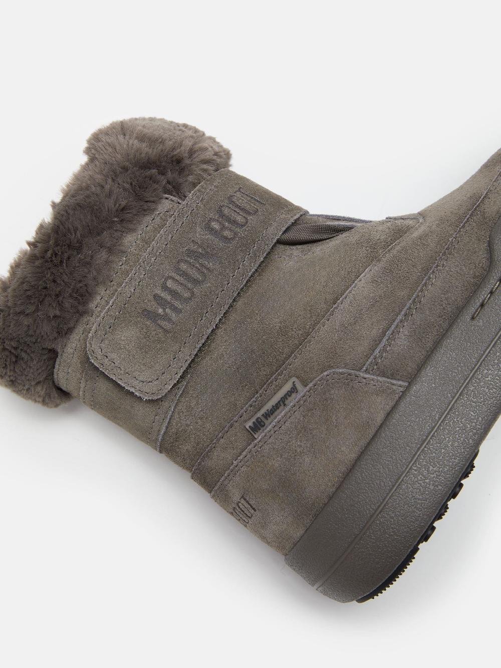 Moon Boot JUNIOR PARK GRIGIO IN PELLE SCAMOSCIATA CON CHIUSURA A STRAPPO Spedizione Gratuita