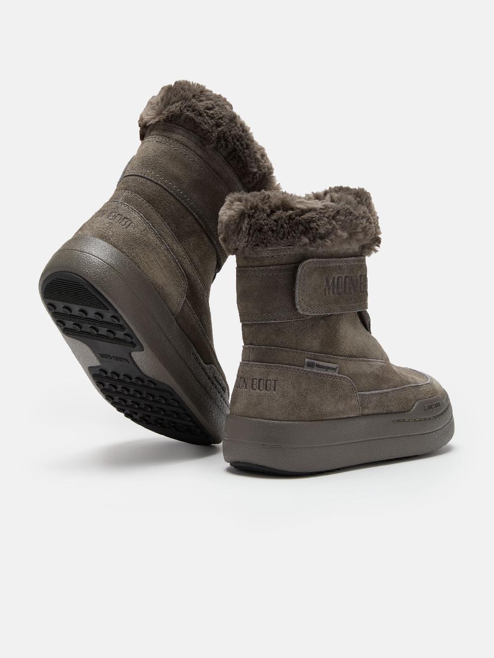 Moon Boot JUNIOR PARK GRIGIO IN PELLE SCAMOSCIATA CON CHIUSURA A STRAPPO Spedizione Gratuita