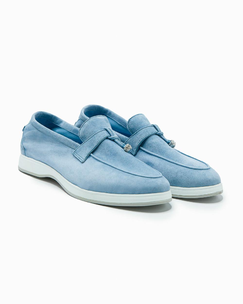 Andrea ventura Mocassino senza lacci con charms color argento Aq-D BEACH-CHARMS1 in suede color azzurro In Vendita